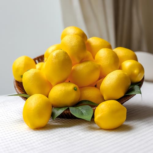 20 Pcs Artificial Lemons with Leaves - Realistic Faux Fruit Decor