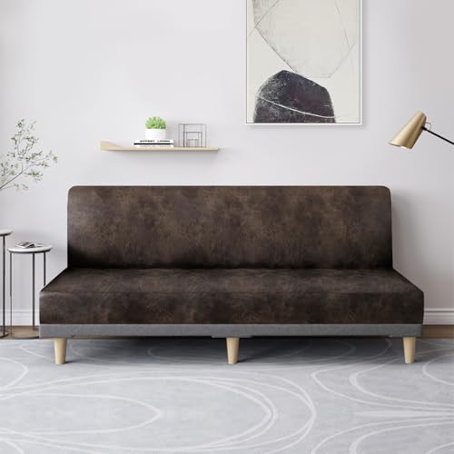 Stretch Futon Slipcover for Armless Sofa Bed - Dark Brown