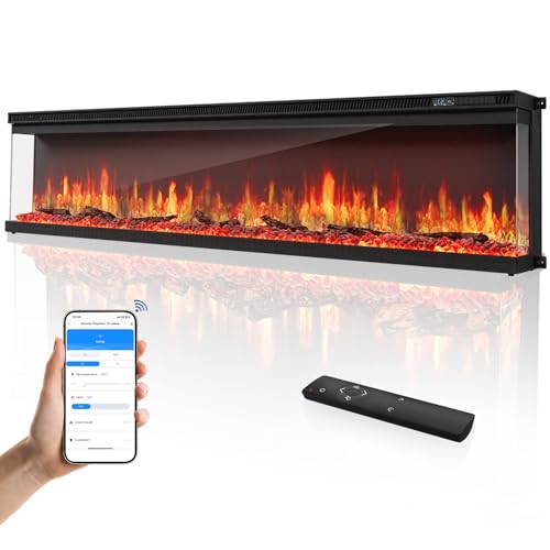 72-Inch 3-Sided Wall Mount Electric Fireplace Recessed Heater