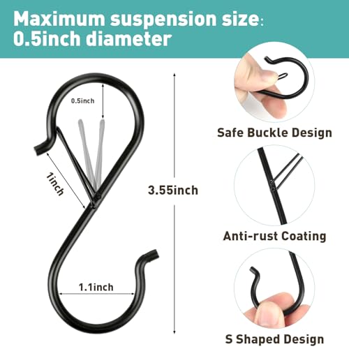 20-Pack 3.5-inch Heavy Duty S Hooks with Safety Buckle - Steel Locking Hooks