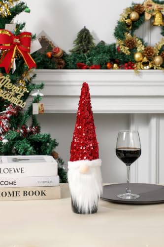 SANPLMG 3-Pack Glitter Gnomes Christmas Wine Bottle Covers - Santa & Snowman Decor