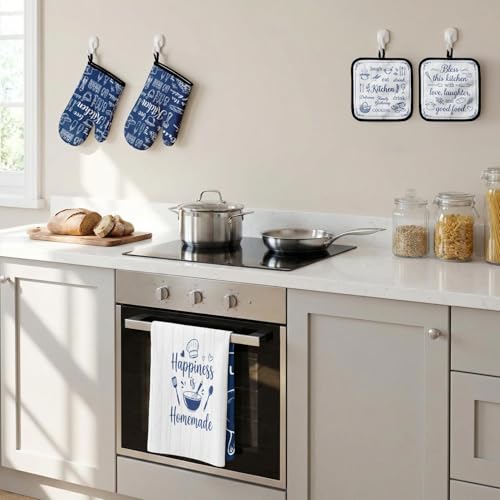8-Piece Navy Blue Kitchen Decor Set: Dish Towels, Oven Mitts, Pot Holders