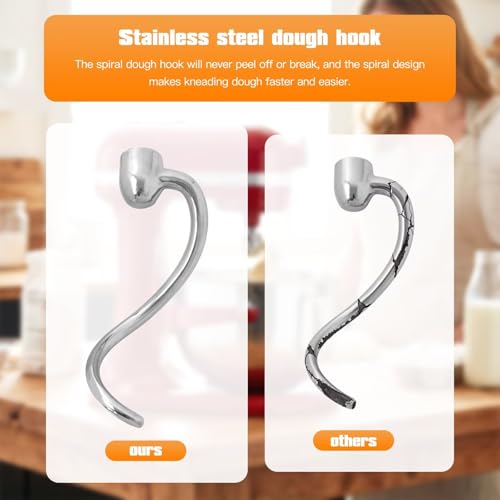 Stainless Steel Dough Hook Attachment for 5/6 Quart Bowl-Lift Stand Mixers