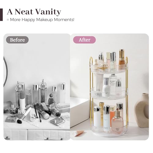 Aveniee Pearl White 3-Tier Rotating Makeup Organizer for Vanity & Bathroom