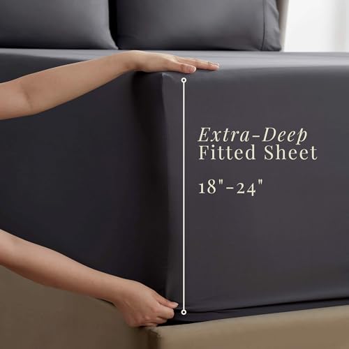 Hearth & Harbor Extra Deep Pocket King Sheets 6-Piece Grey Set