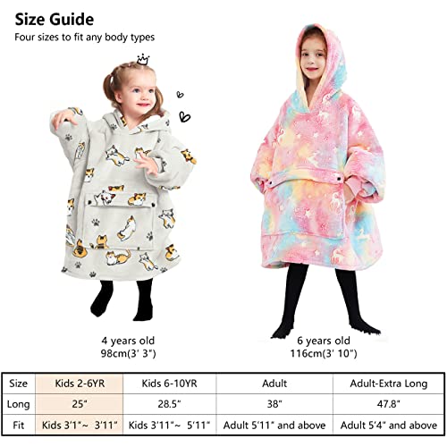 Kids Wearable Blanket Hoodie, Oversized Sherpa Sweatshirt for Toddlers 2-6