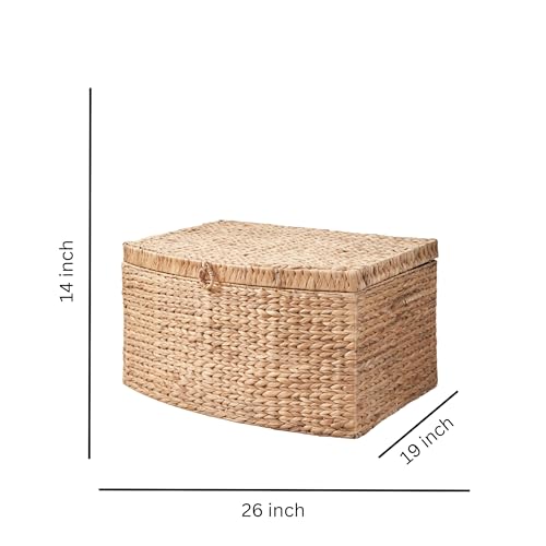 SOL HOME Water Hyacinth Woven Wicker Storage Trunk with Handles - Natural Brown, 26x19x14 in