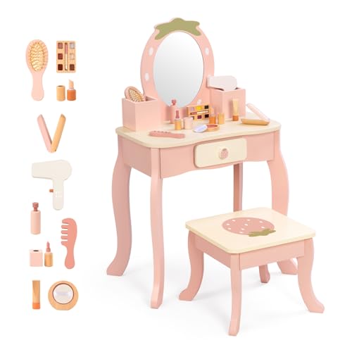 Toddler Vanity Set with Stool and Pretend Makeup Accessories for Kids