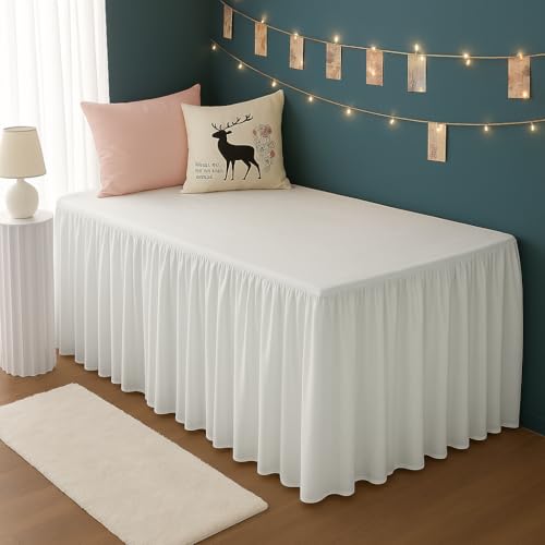 Twin XL Bed Skirt 36 Inch Drop - White Ruffled Extra Long Bed Skirt