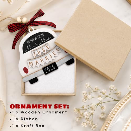 Mr and Mrs Wedding Ornament 2026 - Personalized Wooden Newlywed Keepsake