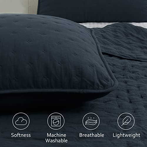 ROARINGWILD Navy Blue Twin Quilt Bedding Set - 2-Piece Soft Coverlet & Sham