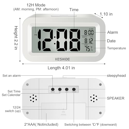 Compact Digital Travel Alarm Clock with Indoor Temperature and Snooze