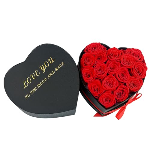 Preserved Red Roses in Heart Shape Gift Box - 16 Real Forever Flowers