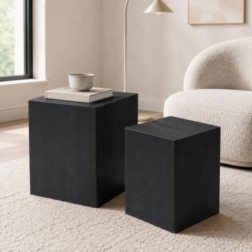Modern Nesting Coffee Table Set of 2, Wood Grain Minimalist Side Tables