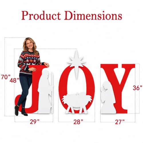 TOMETOTES 48in Outdoor Nativity Set Joy Sign - Red/White, Waterproof PVC Yard Decor