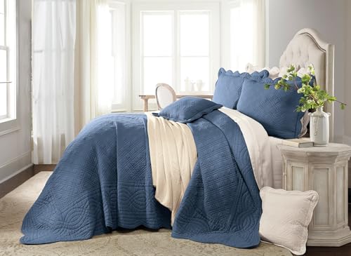 100% Cotton Oversized Bedspread - Florence Collection, Twin, Ecru