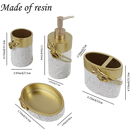 4-Piece Resin Bathroom Accessory Set, Gold Decorative Vanity Organizer