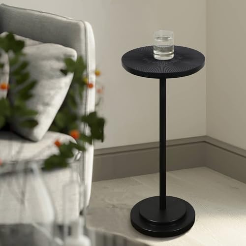 Modern Pedestal Martini Table, Black Metal Side Table for Small Spaces
