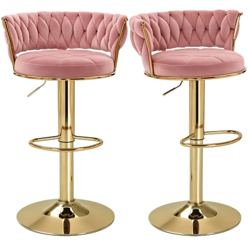 Adjustable Velvet Bar Stools with Backrest and Swivel, Set of 2