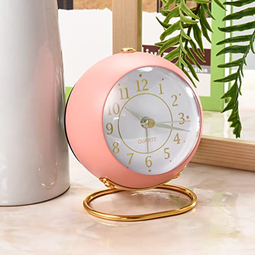Silent Retro Analog Desk Alarm Clock with Night Light for Bedside - Green