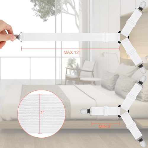8 Pcs Adjustable Bed Sheet Straps with Metal Clips - Non Slip Fitted Sheet Clips for Mattress, Sofa, Tablecloths