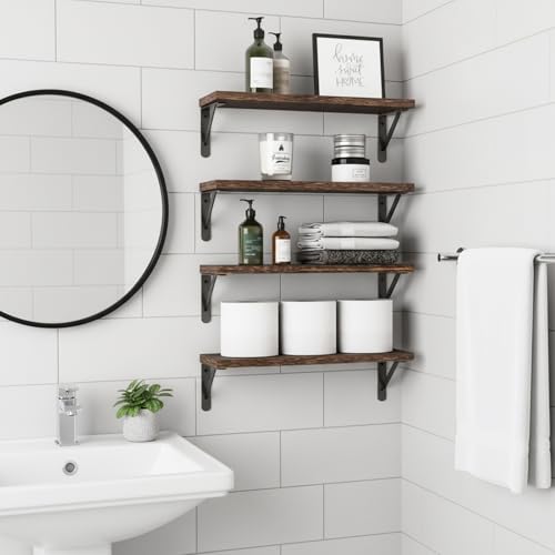 Rustic Wood Floating Wall Shelves - 16.5 Inch, Set of 4 (Brown)
