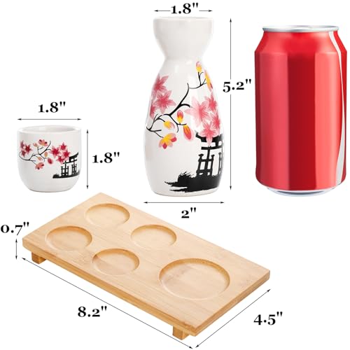 Tosnail 5-Inch Pink Blossom Ceramic Sake Set with Carafe, 4 Cups & Bamboo Tray - Unique Variation