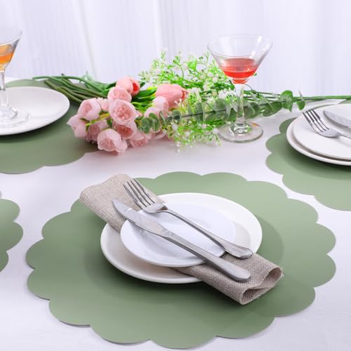 60 Pcs Sage Green Paper Placemats, 13.5 Inch Scalloped Disposable Table Mats
