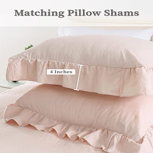 Pink Ruffled Duvet Cover Set - Twin Size Vintage French Country Bedding