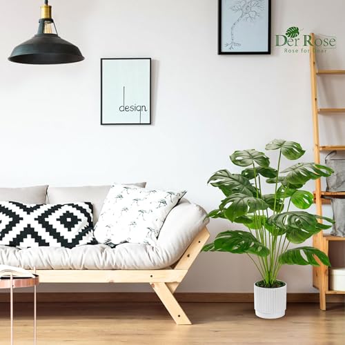 28-Inch Artificial Monstera Plant in White Pot, Faux Tropical Indoor Plant