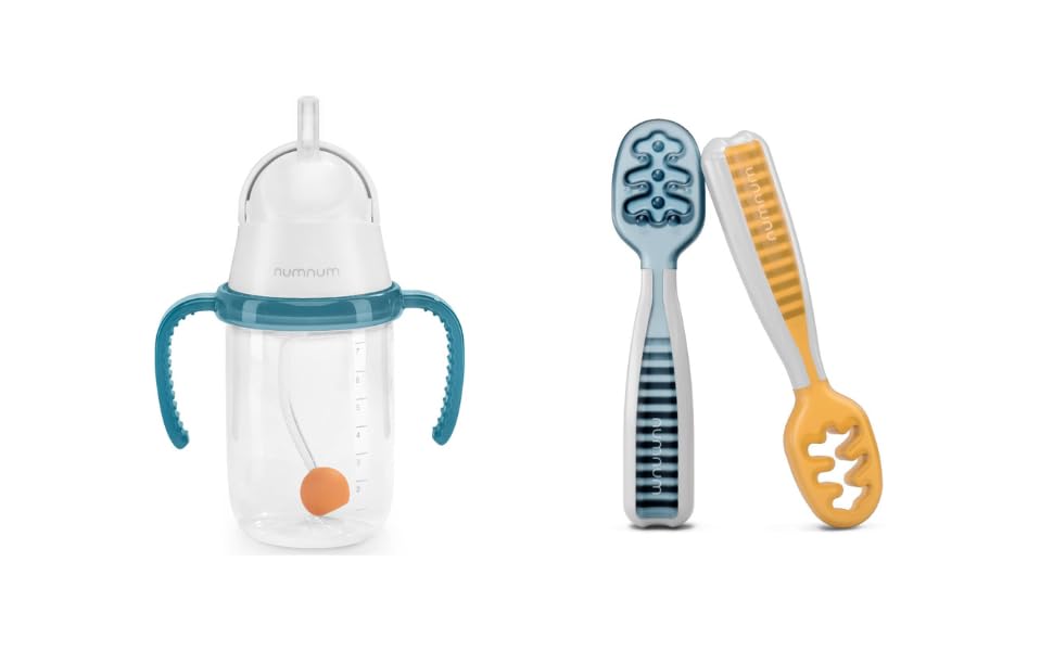 NumNum Baby Spoons Set & Baby Straw Training Cup Bundle - Perfect for Early Feeding