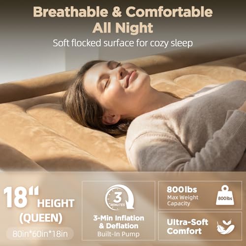 Queen Air Mattress with Built-in Pump, 18" Raised Comfort, 800 lb Capacity