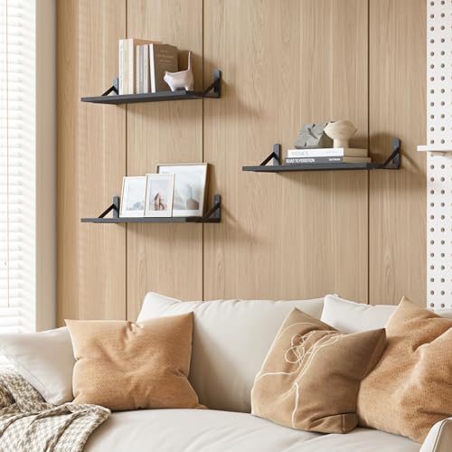 16.5-inch Floating Wall Shelves, Rustic Wood Storage Set of 6