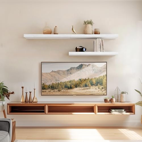 24-Inch Floating Wall Shelves - Matte Black Wood Storage Set of 2