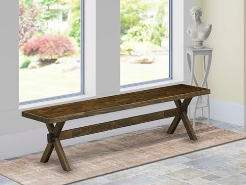Solid Wood Dining Room Bench, X-Style Kitchen Seating, 72-Inch Jacobean