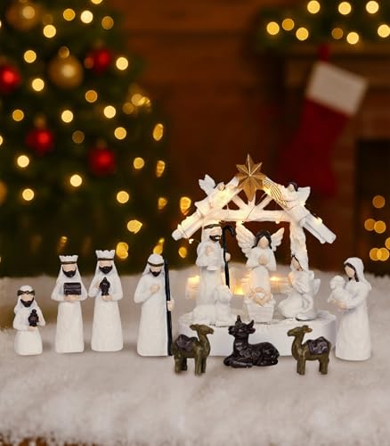 14-Piece LED Lighted Christmas Nativity Scene Set with Manger & Holy Family