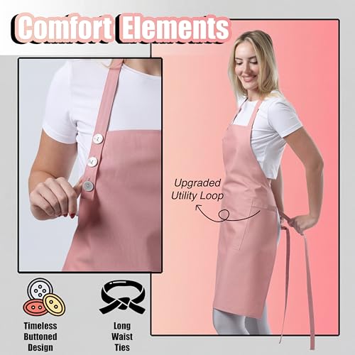 Powder Pink Waterdrop Resistant Kitchen Apron with Pockets - Adjustable TOSHE