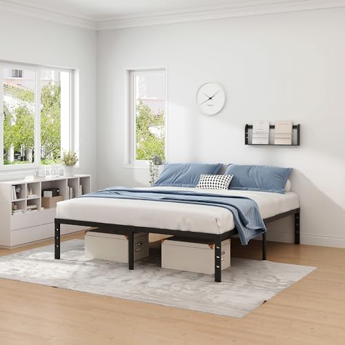 NEW JETO Queen Metal Bed Frame with Storage Space, 14 Inch Heavy Duty