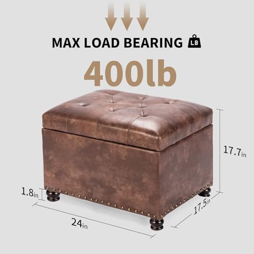 24-Inch Rectangular Tufted Storage Ottoman with Upholstered Leathaire Bench
