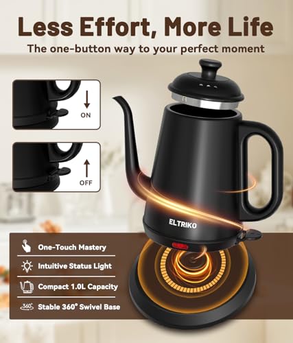 1L Gooseneck Electric Kettle for Pour Over Coffee and Tea, Fast Heating