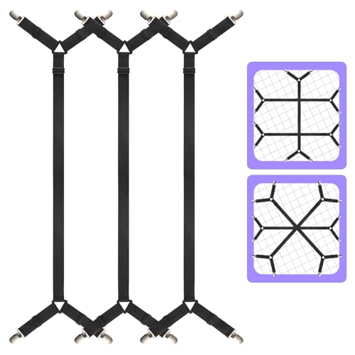 Adjustable Bed Sheet Fastener Straps (3 Pack) - Crisscross Sheet Clips