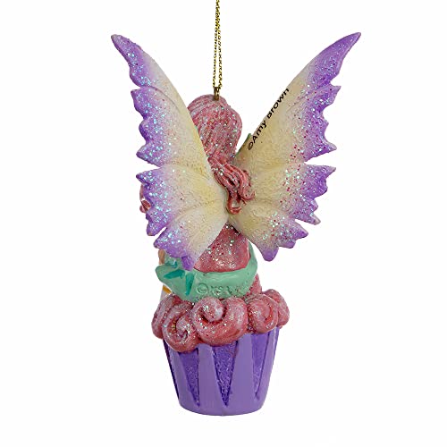 Whimsical Fairy Ornament with Glittered Wings and Cupcake Design - 4.25 Inch