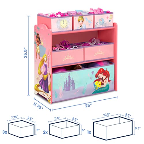 Disney Princess 6 Bin Kids Toy Storage Organizer with Stickers
