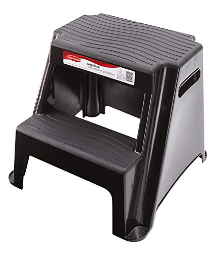 2-Step Plastic Stool, 300 lb Capacity Lightweight Step Stool, Black
