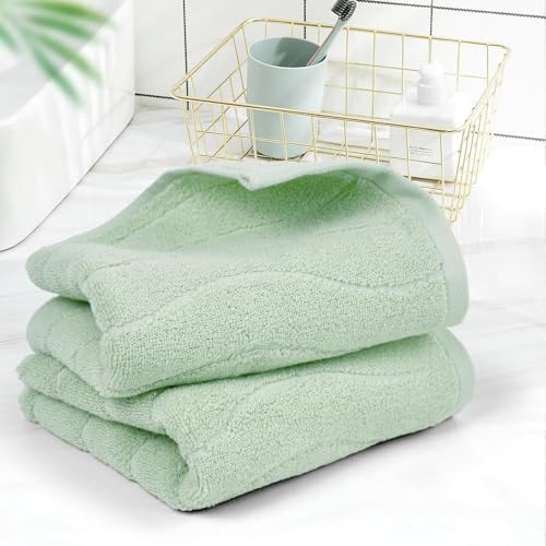 Wavy Striped Cotton Hand Towels - Sage Green, 13x29 Inches, 2 Pack