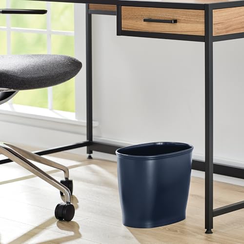 Slim Plastic Bathroom Trash Can, Navy Blue - Small 2.1 Gallon Waste Basket for Bedroom, Office, and Dorm