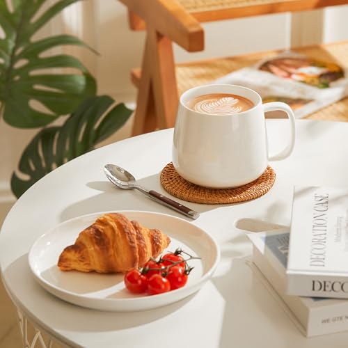 Teocera White 16oz Ceramic Coffee Mugs Set of 4 - Stackable, Microwave & Dishwasher Safe