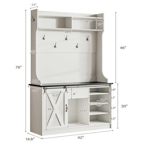 Farmhouse Hall Tree with Shoe Storage Bench and Sliding Barn Door Cabinet