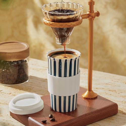 Blue Ceramic Travel Mug 12oz with Spill-Resistant Lid - Aesthetic Coffee Cup for On-the-Go