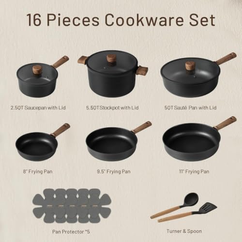 16-Piece Nonstick Cookware Set - Titanium Reinforced Pots and Pans